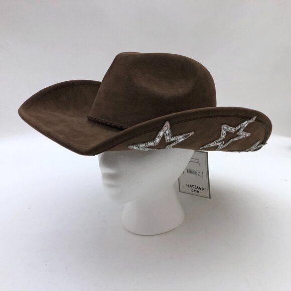 Jen & Co. Tabitha Star Cowboy Hat Brown Rhinestone Stars Faux Suede Finish GLAM - Picture 3 of 11